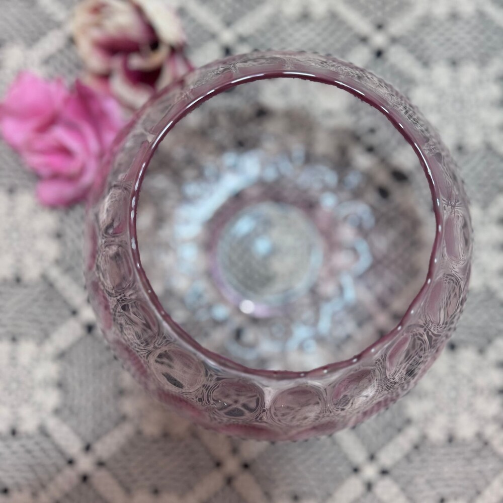 Vintage Empoli Italian Art Glass Pink Coin Dot Fishbowl Vase - Picture 2 of 10